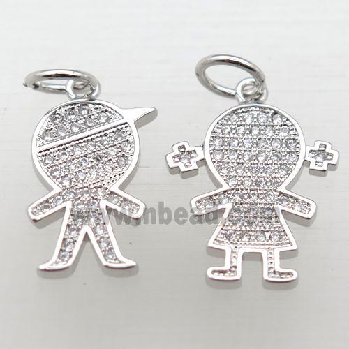 copper kids pendant pave zircon, platinum plated