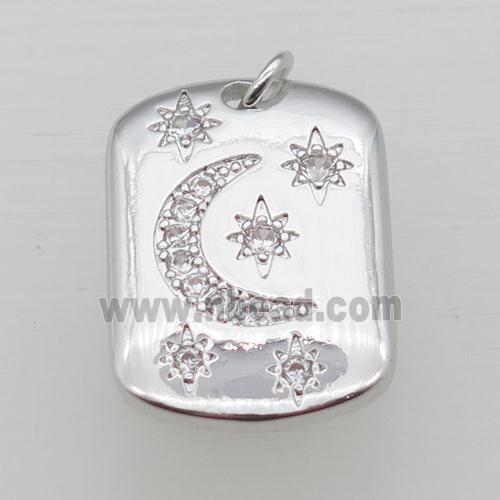 copper moon pendant pave zircon, platinum plated