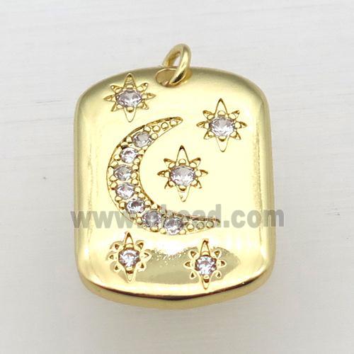 copper moon pendant pave zircon, gold plated