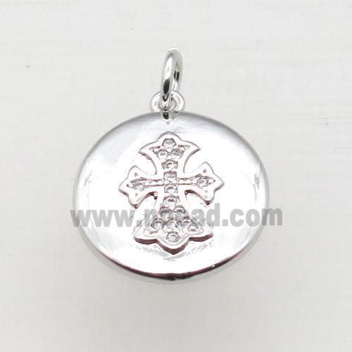 copper corss pendant pave zircon, platinum plated