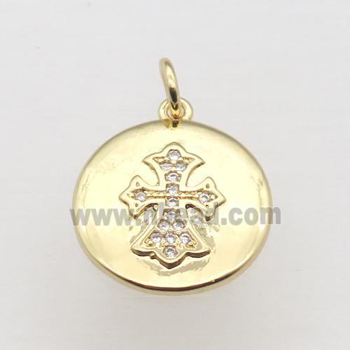 copper cross pendant pave zircon, gold plated