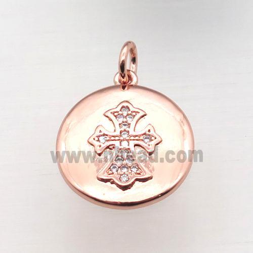 copper cross pendant pave zircon, rose gold