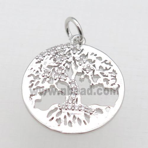 copper tree pendant pave zircon, platinum plated