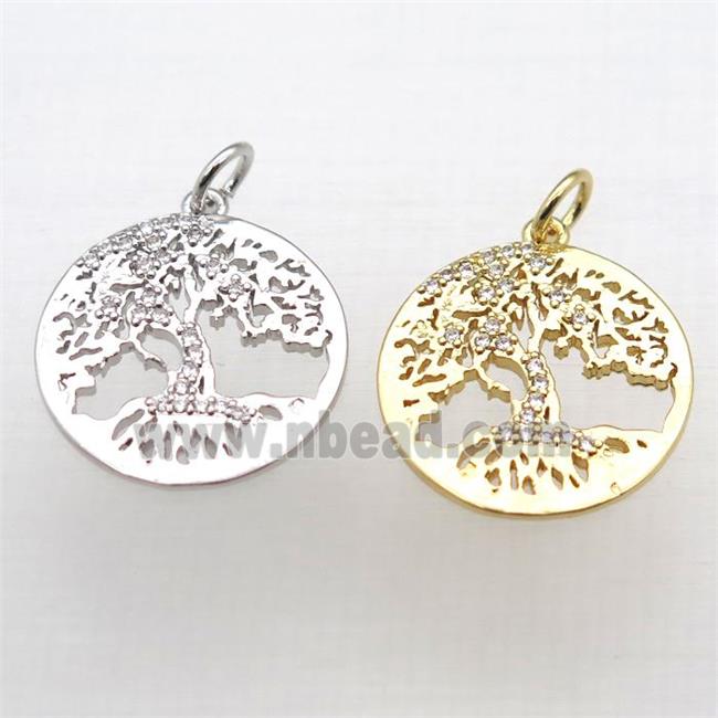 copper tree pendant pave zircon, mixed color