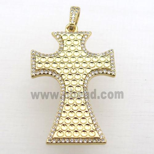copper Cross pendant pave zircon, gold plated