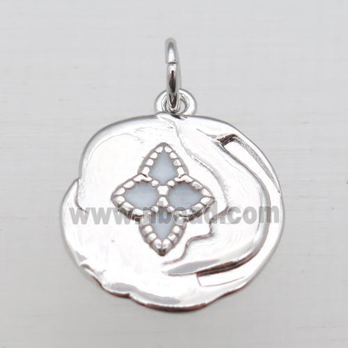 copper circle pendant with enameling, platinum plated
