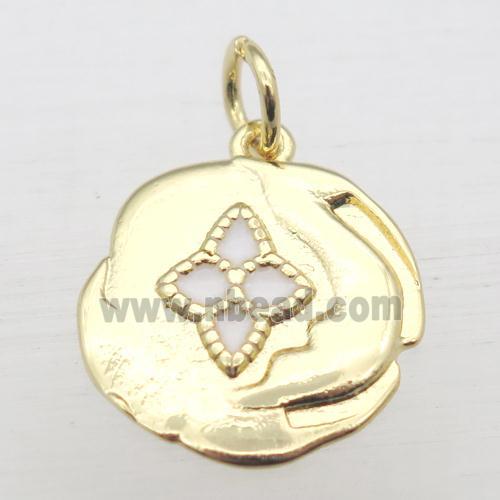 copper circle pendant with enameling, gold plated