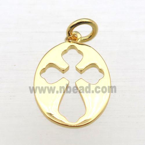 copper oval pendant, gold plated