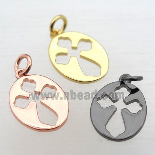 copper oval cross pendant, mixed color
