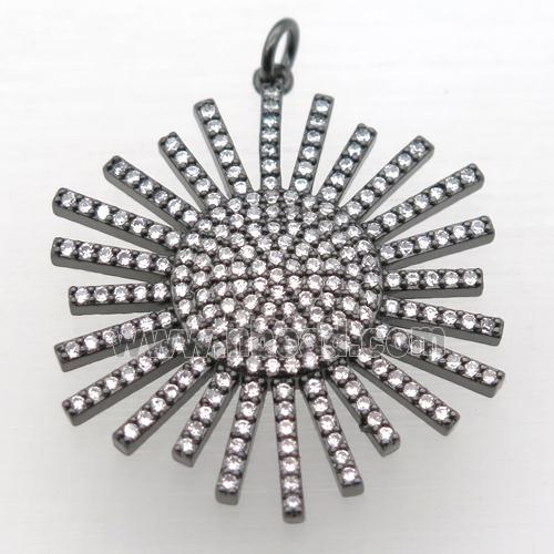 copper sun pendant pave zircon, black plated