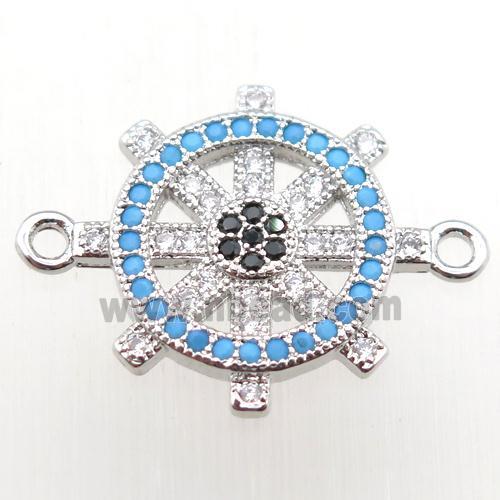 copper pirate connector paved zircon, platinum plated