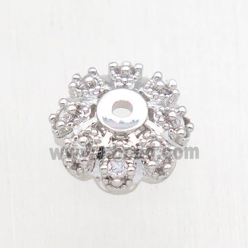 copper beadcap paved zircon, platinum plated