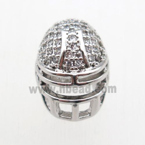 copper Helmet beads paved zircon, platinum plated
