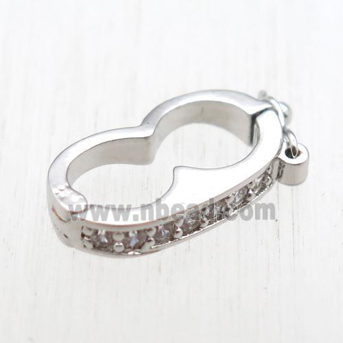 copper clasp paved zircon, platinum plated