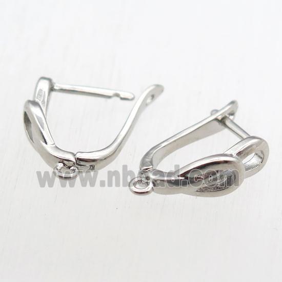 copper Latchback Earrings with loop, platinum plated