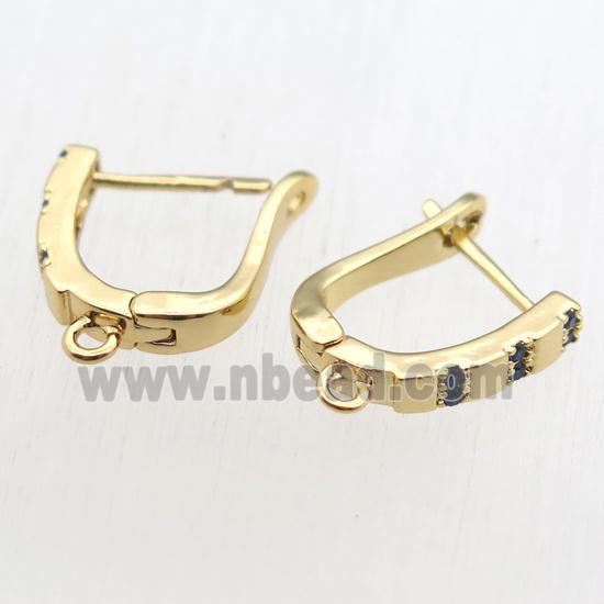 copper Latchback Earrings hook paved zircon with loop, gold plated