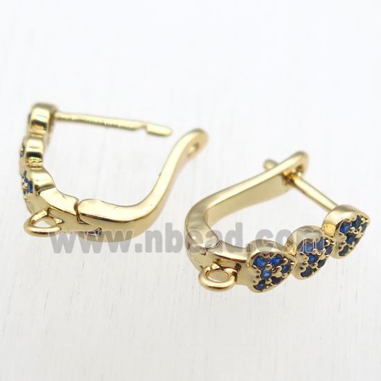 copper Latchback Earrings paved zircon with loop, gold plated
