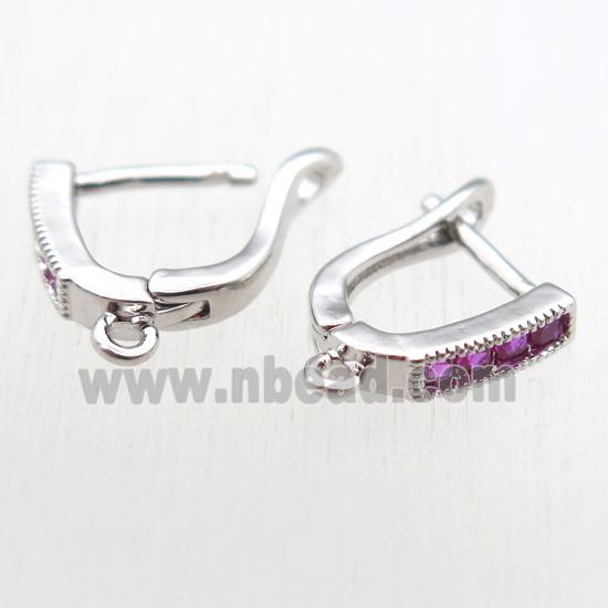 copper Latchback Earrings paved zircon with loop, platinum plated