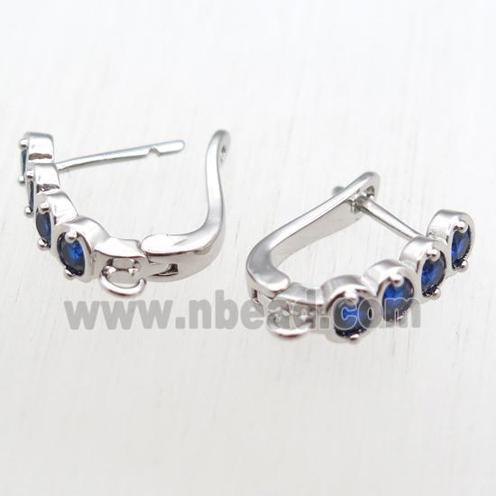 copper Latchback Earrings hook paved zircon with loop, platinum plated