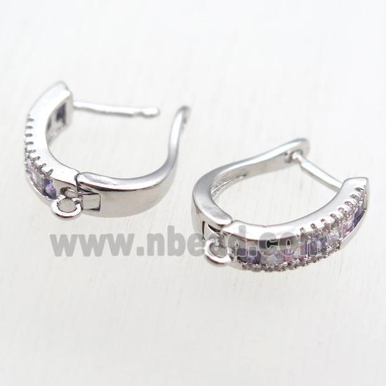 copper Latchback Earrings paved zircon with loop, platinum plated