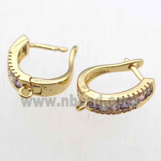 copper Latchback Earrings paved zircon with loop, gold plated