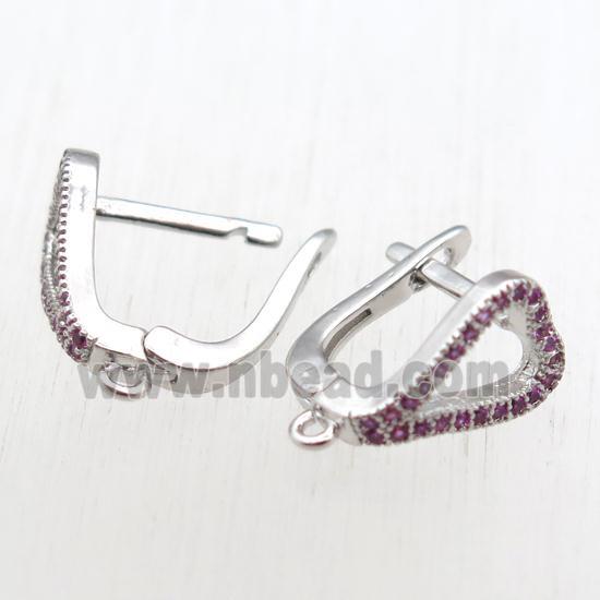 copper Latchback Earrings paved zircon with loop, platinum plated