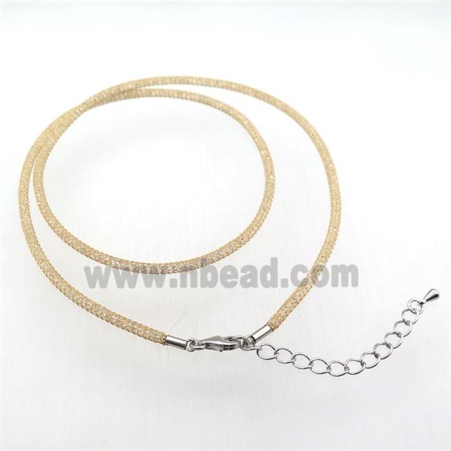 copper mesh nceklace chain with rhinestone, gold plated