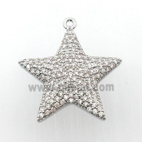 copper star pendant pave zircon, platinum plated