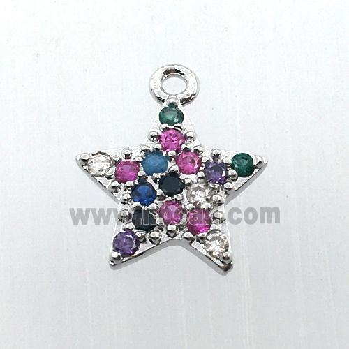 copper star pendant pave zircon, platinum plated