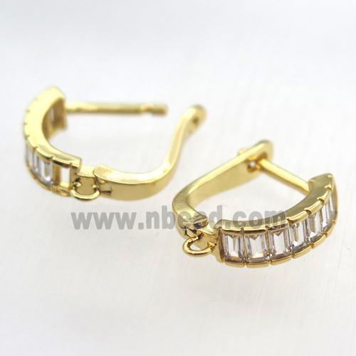 copper Latchback Earrings pave zircon with loop, gold plated