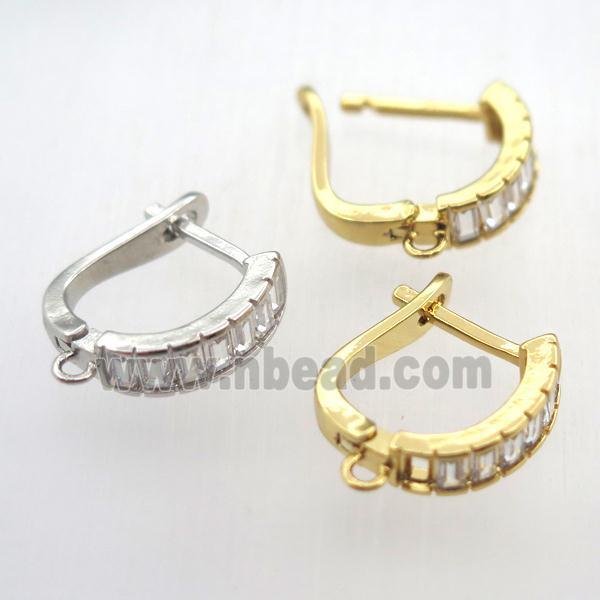 copper Latchback Earrings pave zircon with loop, mixed color