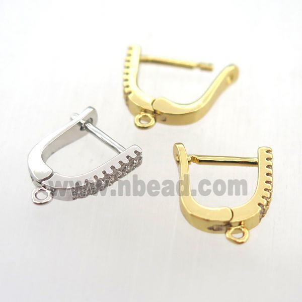 copper Latchback Earrings pave zircon with loop, mixed