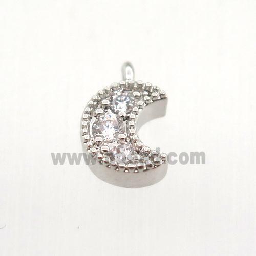 copper pendant pave zircon, moon, platinum plated