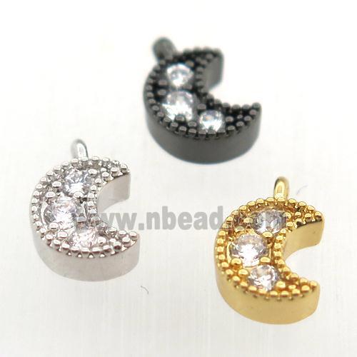copper pendant pave zircon, moon, mixed color