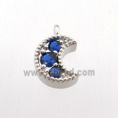 copper pendant pave zircon, moon, platinum plated