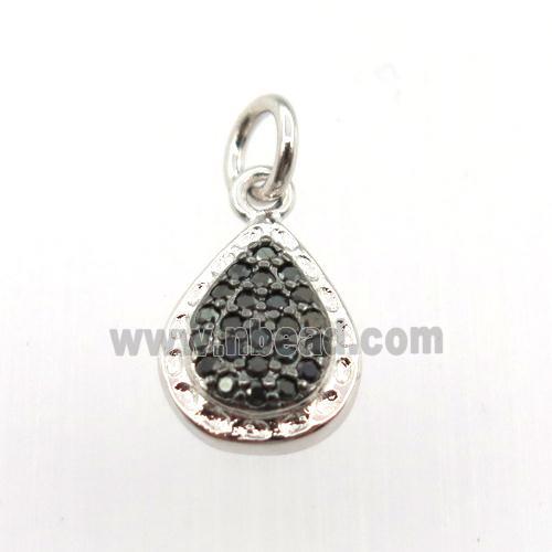 copper pendant pave zircon, teardrop, black plated