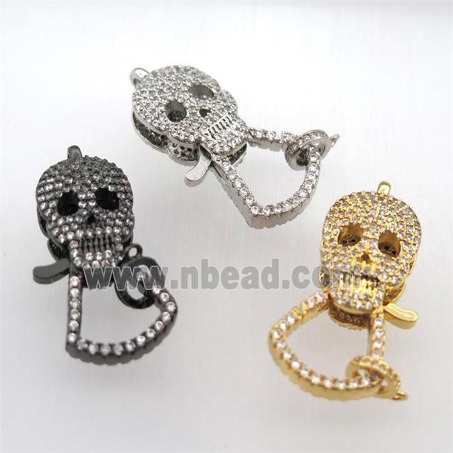 copper skull clasp pave zircon, mixed color