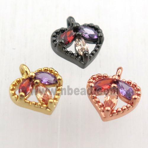 copper heart pendant pave zircon, mix color