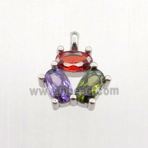 copper pendant pave zircon, flower, platinum plated