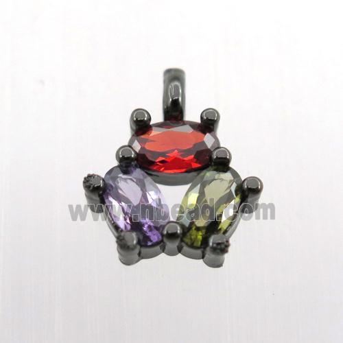 copper pendant pave zircon, flower, black plated