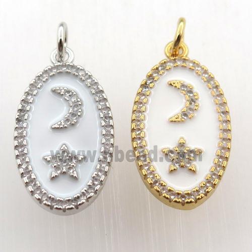copper oval pendant pave zircon with moon star, mix color
