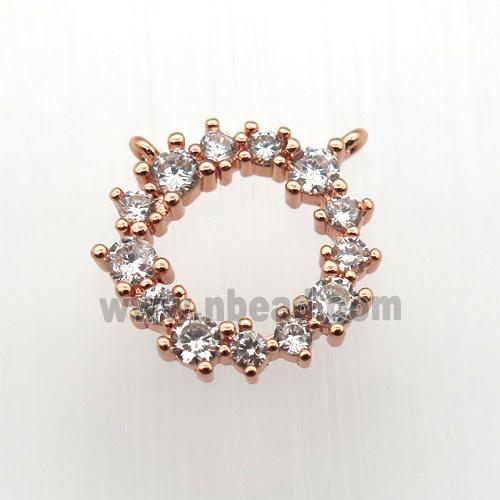 copper circle pendant paved zircon, rose gold