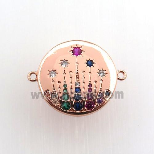 copper circle connector paved zircon, rose gold
