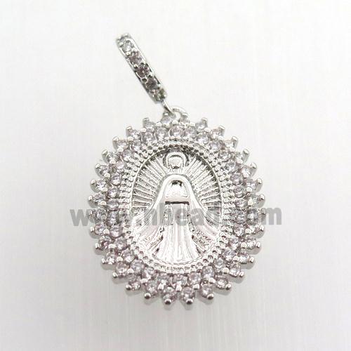 copper oval pendant paved zircon, jesu, platinum plated