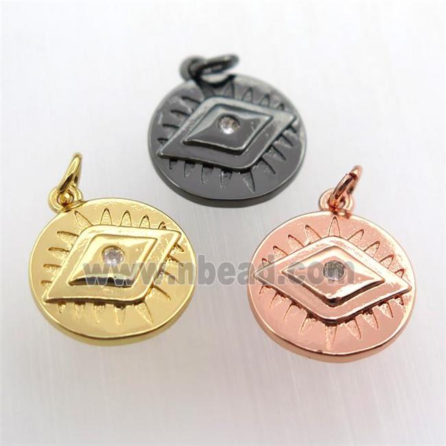 copper circle pendant paved zircon, eye, mix color