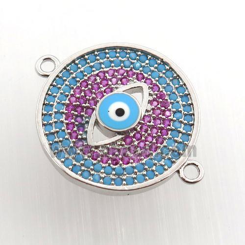 copper circle eye connector paved zircon, platinum plated