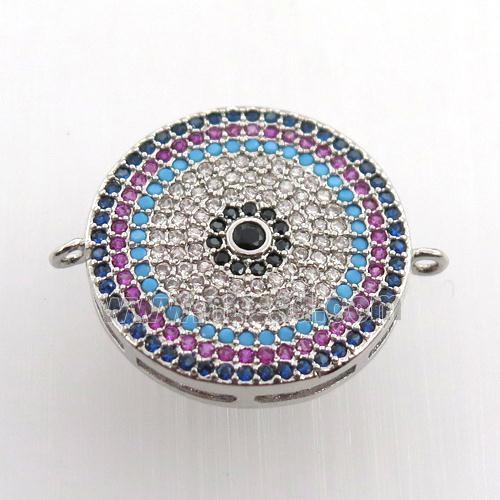 copper circle connector paved zircon, platinum plated