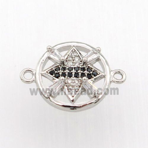 copper connector paved zircon, circle, platinum plated