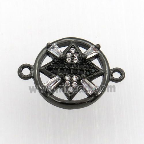 copper connector paved zircon, circle, black plated