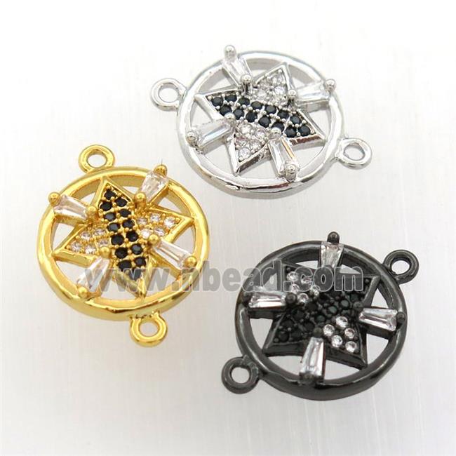 copper connector paved zircon, circle, mix color